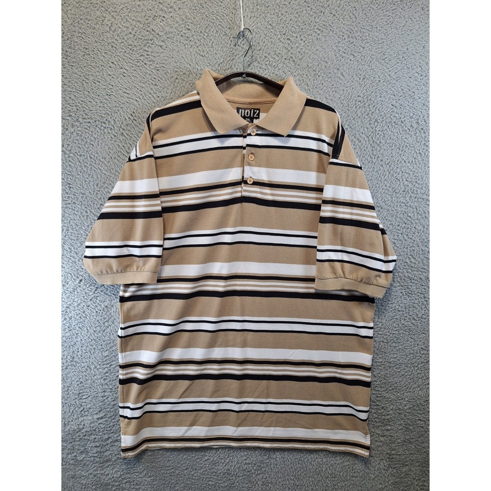 Noiz Polo Shirt Mens 2XL Brown White Stripe Cotton Sport Tennis Golf Performance